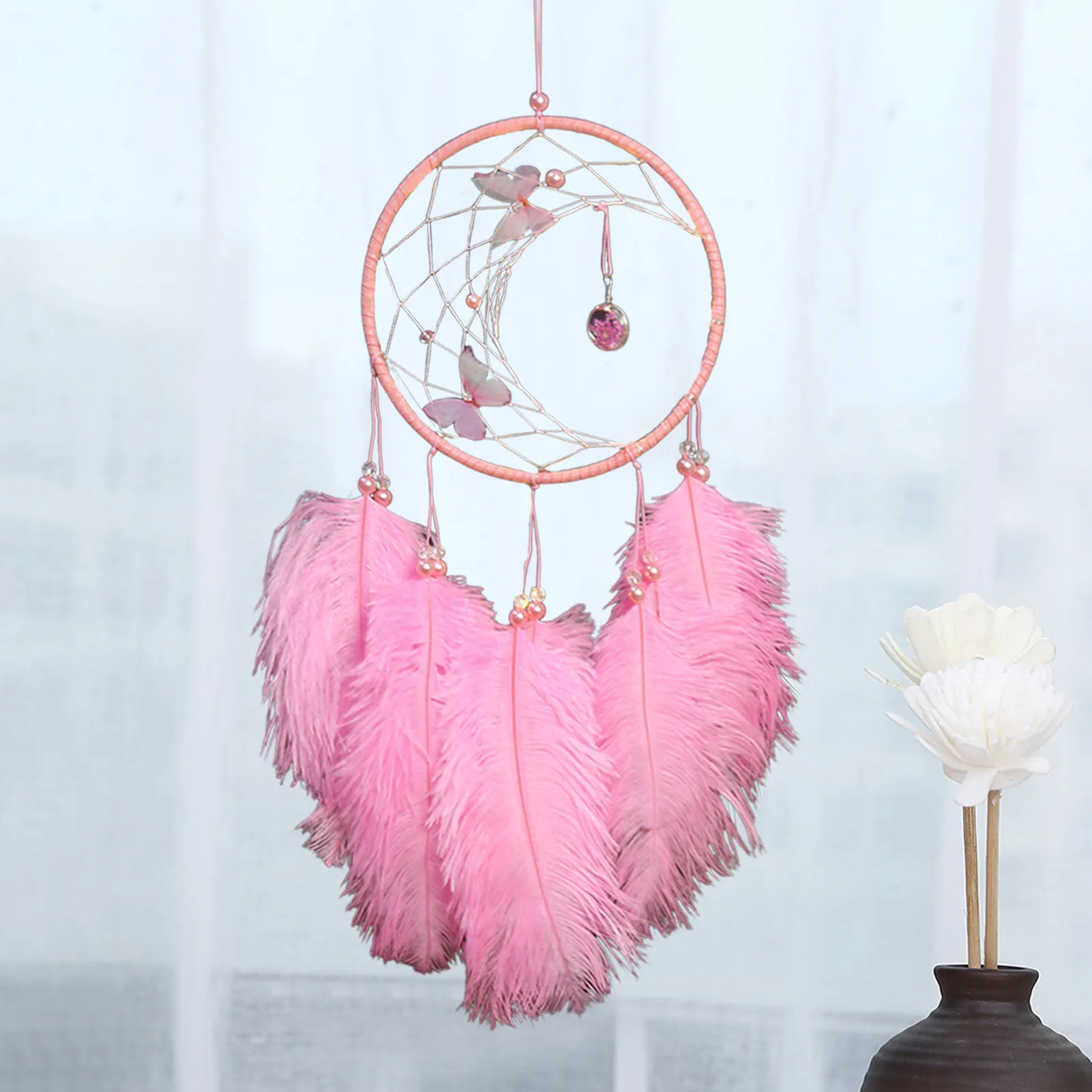 

Dream Catchers Plumage Pendant Wall Hanger Purple Dream Catcher Wall Decor with Natural Healing Crystal Stone for Girls Gifts
