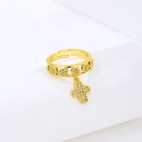 fashion cubic zircon cross adjustable open ring for women man punk gold color finger ring party jewelry gift