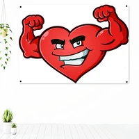 heart flexing muscles fitness workout tapestry wall hanging painting exercise motivational poster wall art banner flag gym decor
