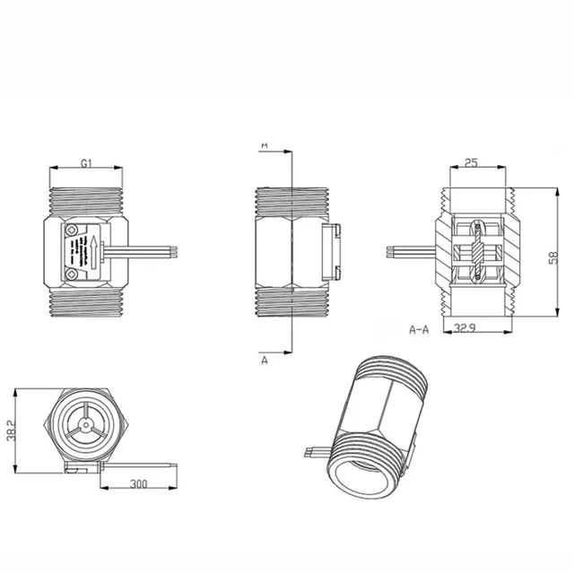 Sensore Flusso Acqua YF-B10 Hall Effect - Misuratore Portata 2-50L/min DC 24V Con Filettatura G1