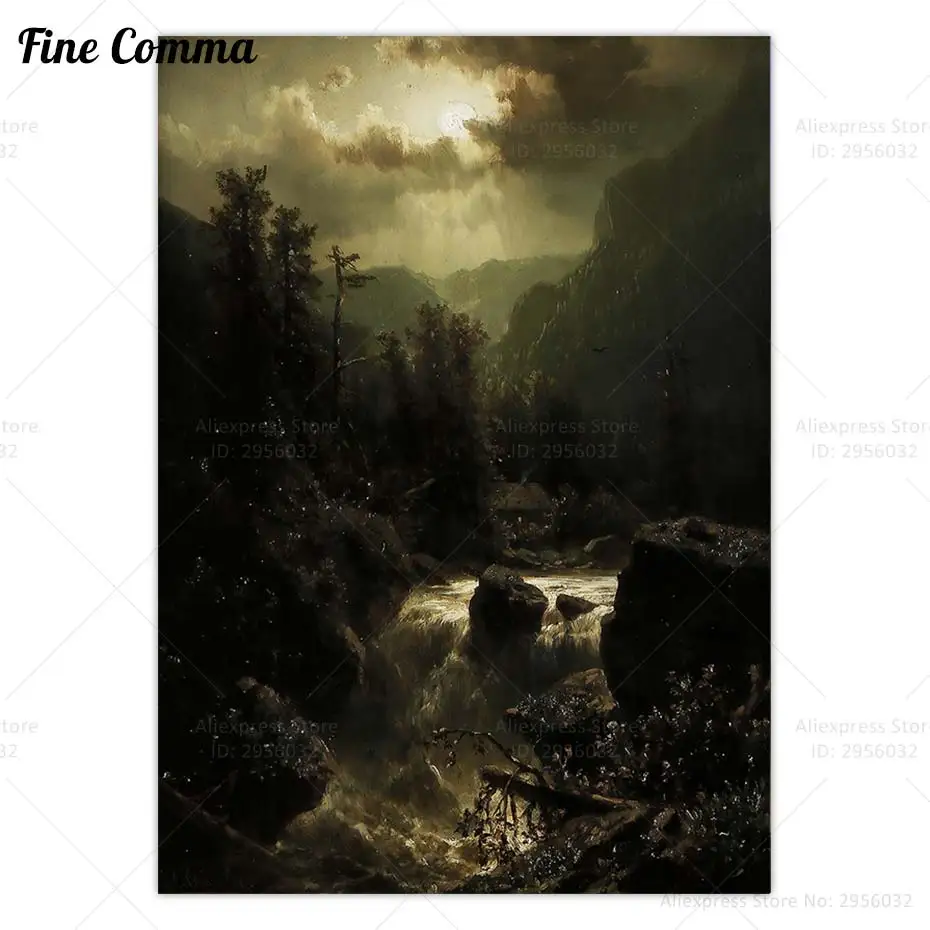 

Винтажный постер Moonlit night in the Carinthian Alps, Адольф Chwala, картина маслом под старину, копия, настенная Картина на холсте, домашний декор