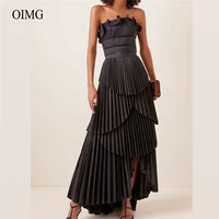 oimg modern black draped two pieces evening dresses strapless tiered long women formal party dress prom gown robes de soiree