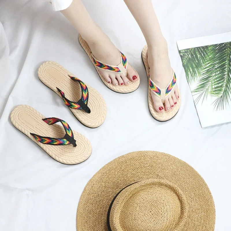 

Summer Flip Flops Women's Slippers 2023 New Beach Shoes Bohemia Dress Flat Slides Casual Weave Ladies Flip Flops Designer Ladies
