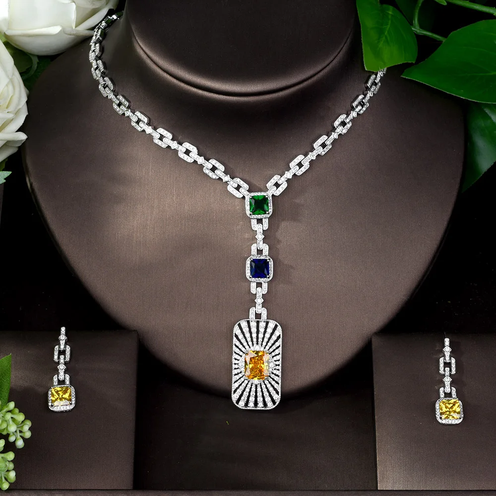

Fashion High Quality Cubic Zirconia Bridal Jewelry Set Square Shape Nigerian Jewelry Set for Women Gift Collier Mariage N-1086