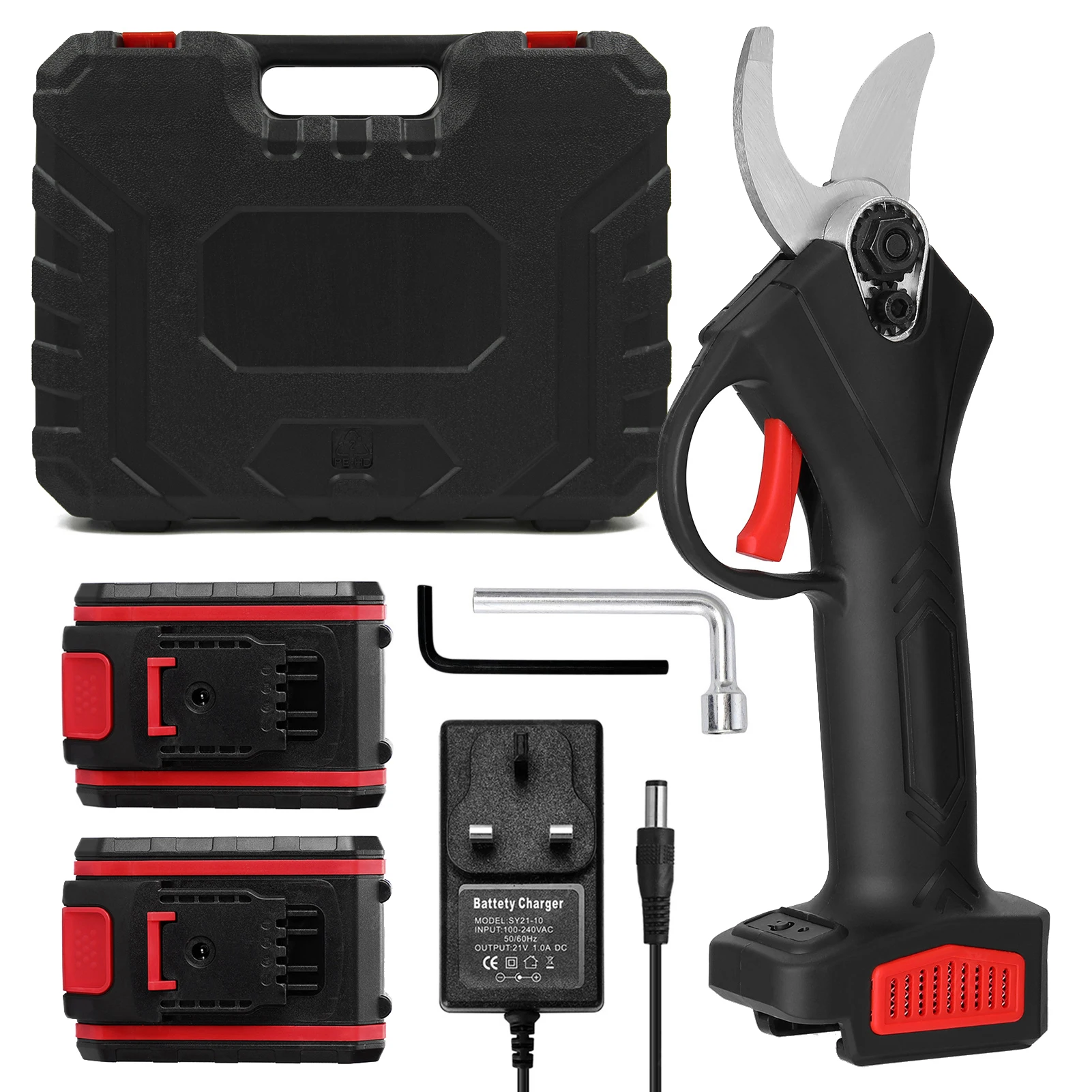 

21V Cordless Electric Pruning Shears Carry Case Rechargeable 1200mAh Lithium Battery & Charger Powered 30mm Cutting Diameter