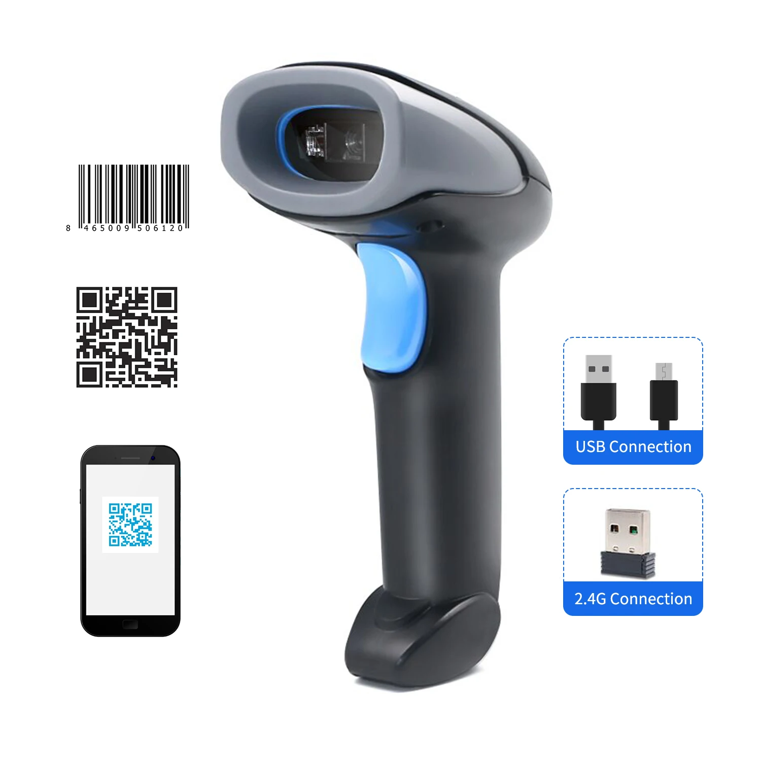 Ручной сканер штрих-кода Aibecy 1D/2D/QR-кода 2 4 ГГц беспроводной и проводной