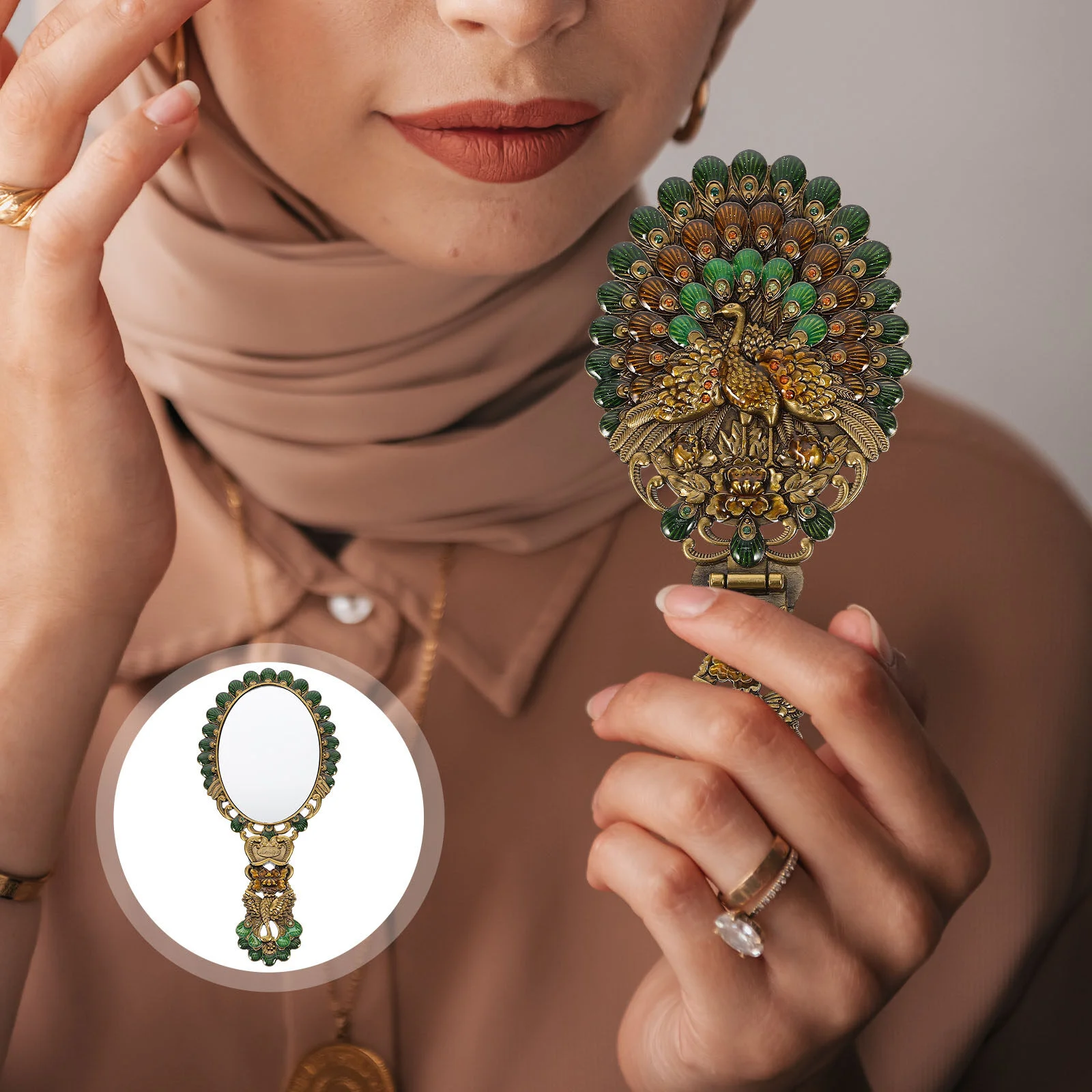 

Vanity Mirror Portable Small Makeup Hand Retro Handheld Foldable Travel Zinc Alloy Compact Mirrors