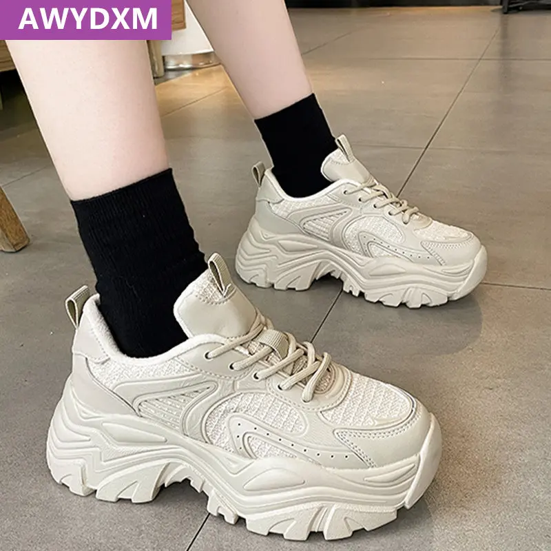 

Женские кроссовки на плоской платформе, Дизайнерские повседневные кроссовки на шнуровке для бега, весна-осень 2023