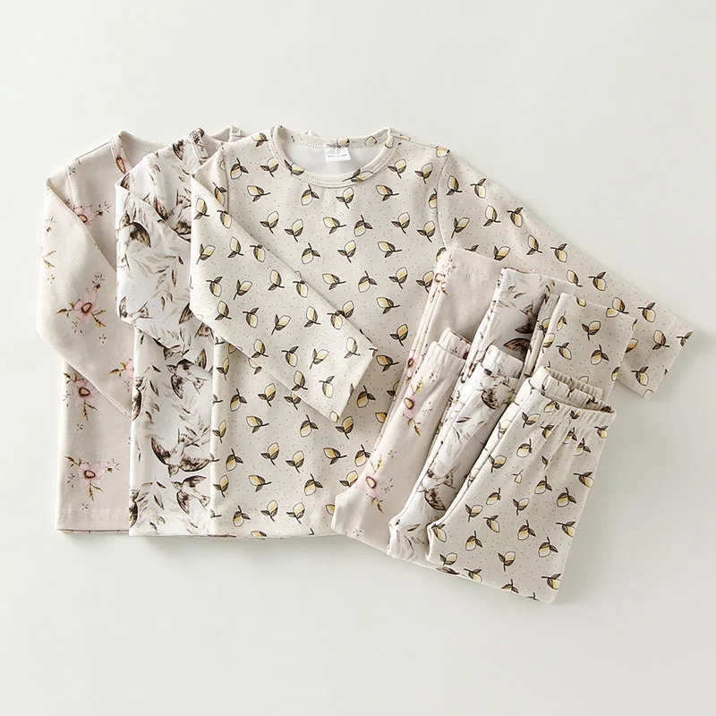 

Пижамный комплект детский с длинным рукавом, винтажная кофта с цветочным рисунком + штаны, комплект для сна, весна-осень