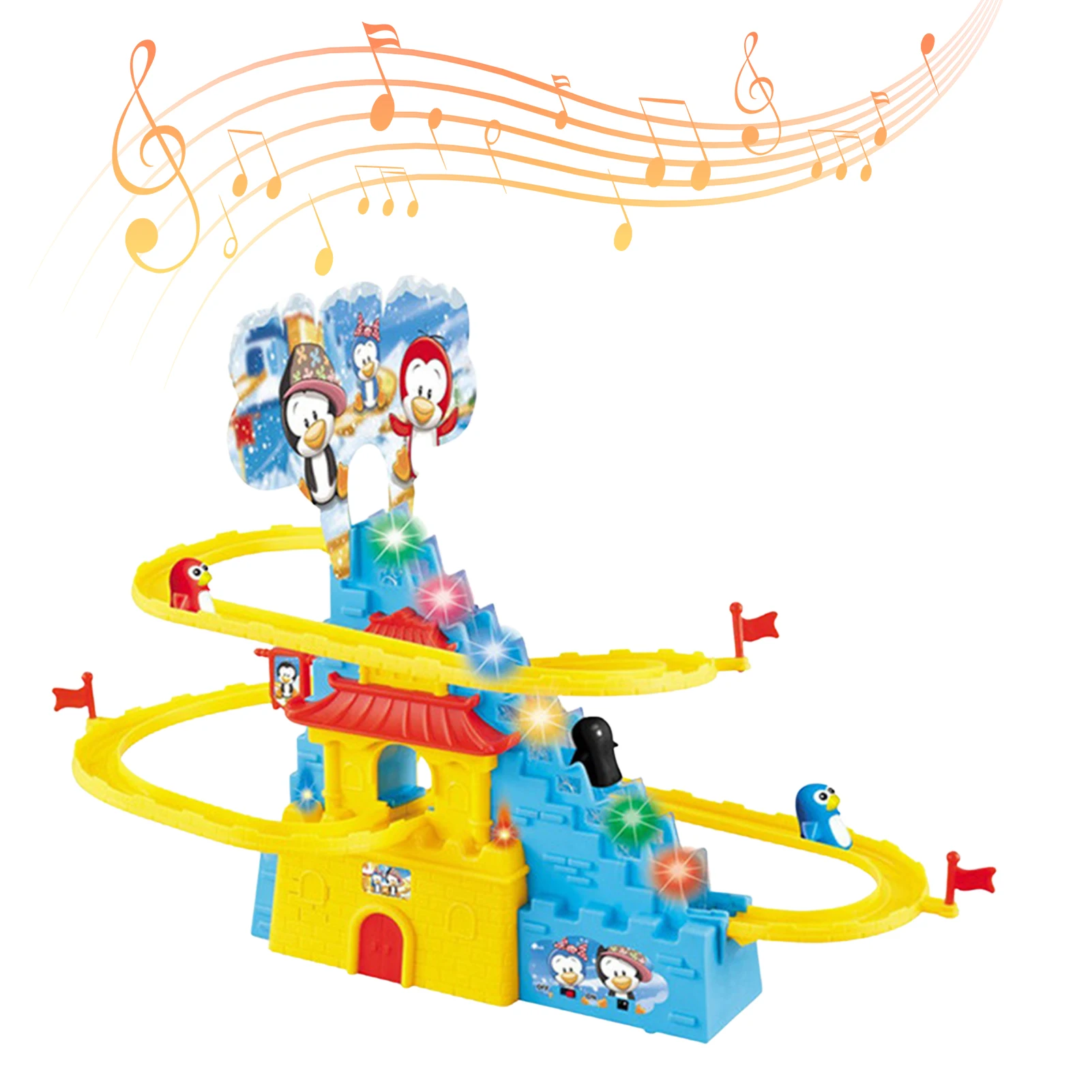 

Climbing Stairs Track Toys Cartoon Penguin Dinosaur Dog Duck For Children Electronic Music Kids Funny Boys Girls Birthday Gift
