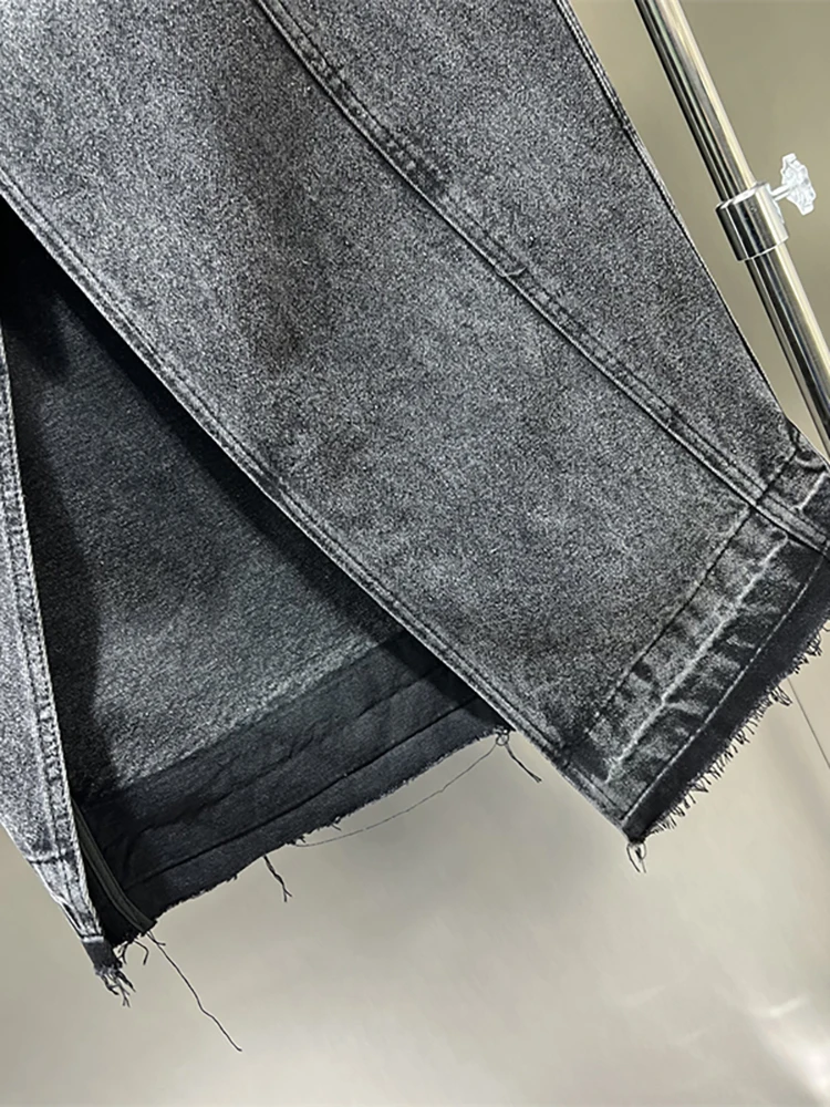 Женская джинсовая юбка с высокой талией DEAT асимметричная одношаговая черная