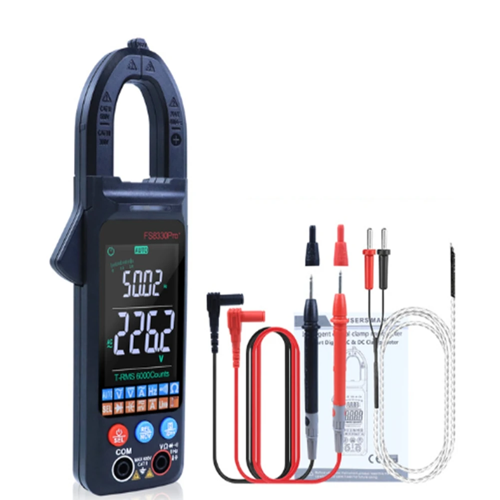 

DC/AC Current Digital Clamp Meter 6000 Counts 400A Amp Multimeter Large Color Screen Voltage Tester FS8330Pro Plus Black