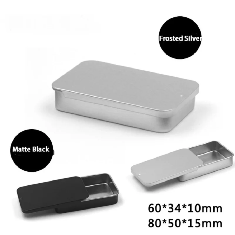 1PC Mini Black Matte Sliding Cover Push-Pull Tin Box Portable U Disk Chewing Gum Metal Box Small Home Ointment Storage Box