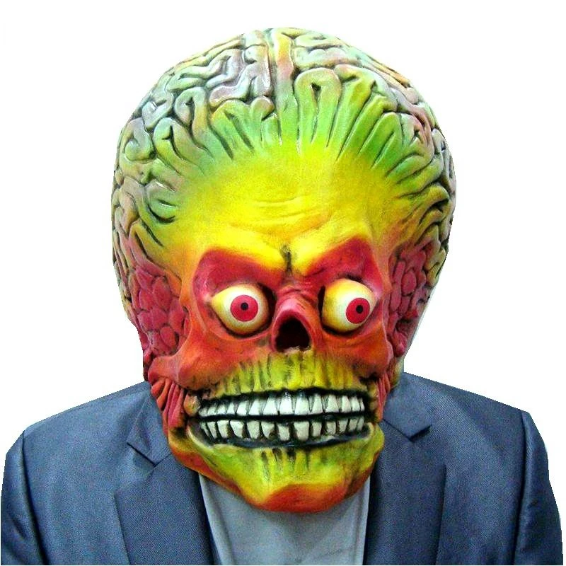 

Attacks Martian Soldie Halloween Mask Full Head Latex Scary Alien Brain Party Mask UFO Mars Cosplay Costume Props