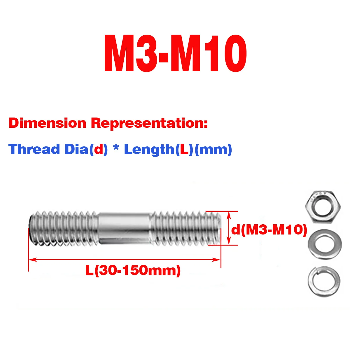 

304 SS винт с двойной головкой, гайка, плоская шайба, набор пружинной шайбы M3-M10