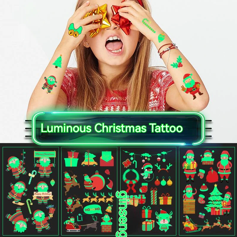 

Christmas luminous tattoo stick waterproof sweat environment-friendly snowflake children cartoon face temporary toy luminous tat
