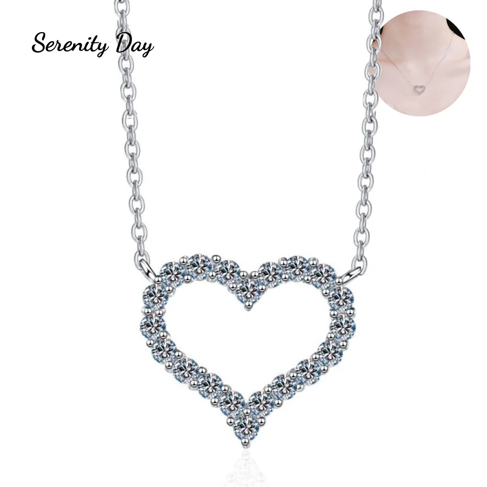 

Serenity Day Clavicle Chain S925 Silver Jewelry Plated Pt950 Inlaid D Color VVS 1.2/2CT Moissanite Necklace Love-shaped Pendant