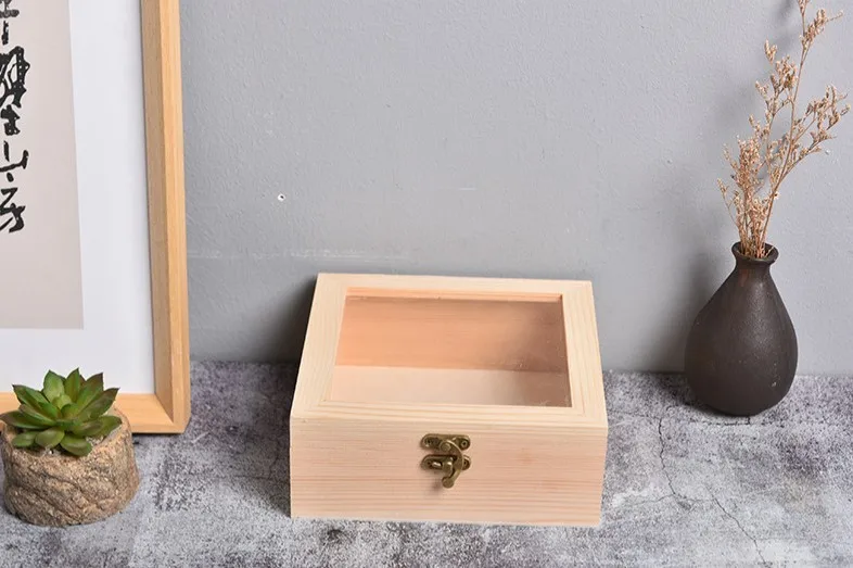 

Wooden Square Hinged Organizer Storage Boxes Keepsake Craft Decoration Wedding Christening Eve Gift Container Dust Jewelry 1pc