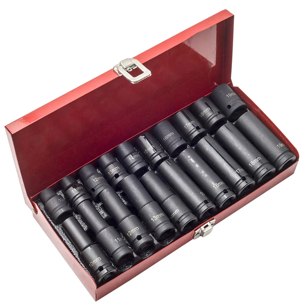 

20pcs 1/2" Deep Impact Socket Tool Kit 10-19mm 38mm/78mm Garage Wrench Tool
