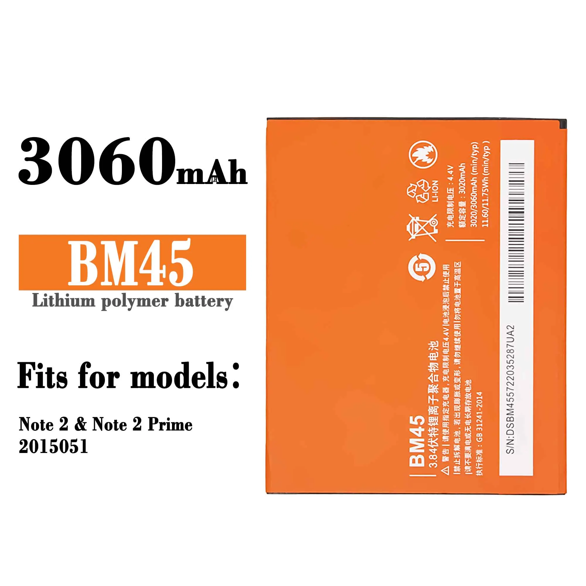 

Mobile phone battery for Xiaomi Redmi Note 2 Hongmi Note2 mobile model BM45 3020mAh Replacement batteries