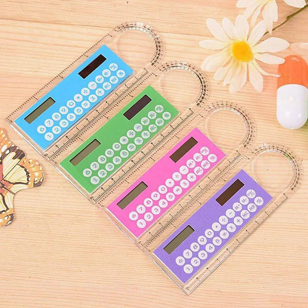 

13cm Solar Mini Calculator Magnifier Fashion Multifunction Ruler School Office Supplies 1Pcs