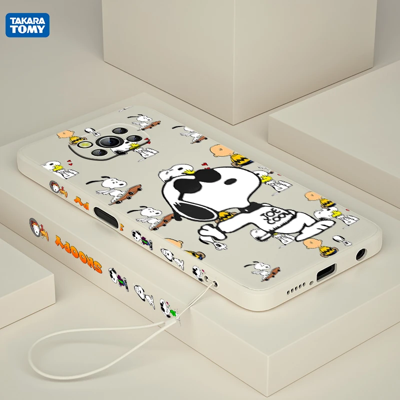 

Lovely Snoopy Charlie Brown For Xiaomi POCO X3 NFC F3 GT M4 M3 M2 Pro C3 X2 11 Ultra Silicone Liquid Left Rope Phone Case Cover