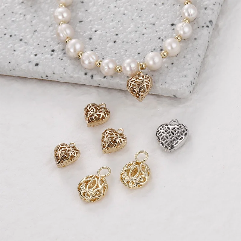 

Медный позолоченный ретро полый трехмерный круглый кулон в форме сердца Сделай Сам ювелирные изделия для ушей браслет ожерелье аксессуары