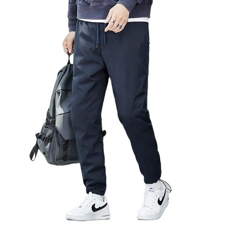 

2022 Winter New Men'S Elastic Waist Down Pants Middle And Youth Warm Korean Versatile Fashion 80 White Duck Down Trousers