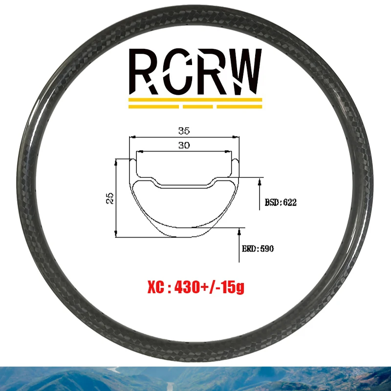 

УГЛЕРОДНЫЙ обод 29er 35x25 мм MTB XC AM для бездорожья, 430 г, 35, 25 дюймов, ширина в глубине, фоторамка UD 3K, 12K, 24, 28, 32 дюйма, пользовательские отверстия