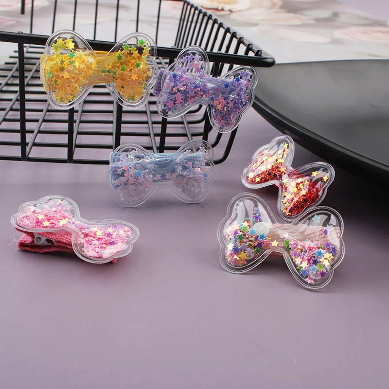 

Girls Sweet Hairpin Color Quicksand Transparent Hair Clip Kids Bow Tie Hairpin BB Clip Girl Bangs Clip Baby Top Clip Headdress