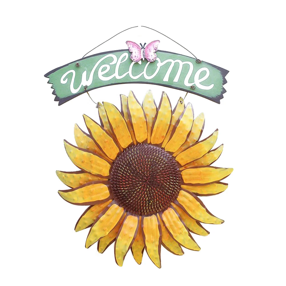 

Welcome Sign Door Sunflower Porch Board Wall Hanging Front Plate Garden Plaques Restaurant Pendant
