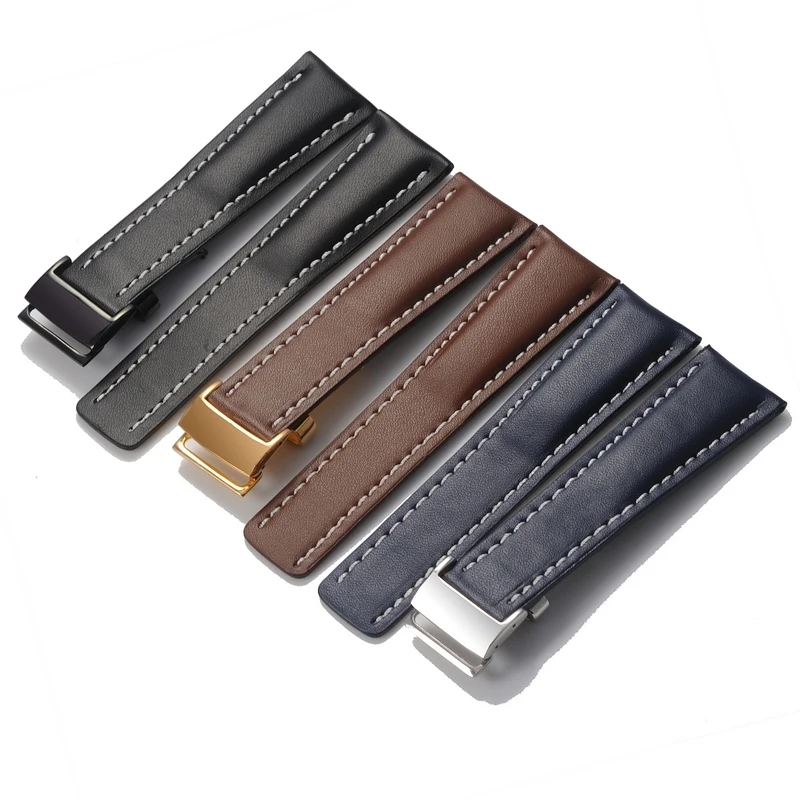 

20mm22mm24mm High Quality Genuine Leather Strap Watch Band For Breitling mens watch cow leather bracelet with Deployment buckle