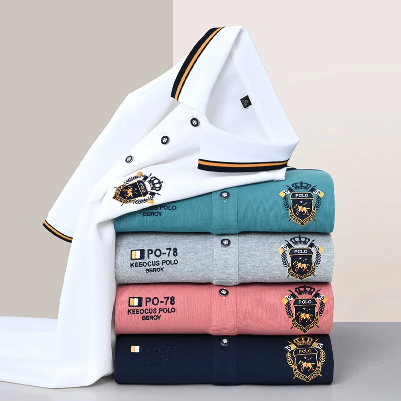 

Summer Business White Embroidery Short Sleeve White Polo Shirt Men Plus Size Loose Top Shirt Casual