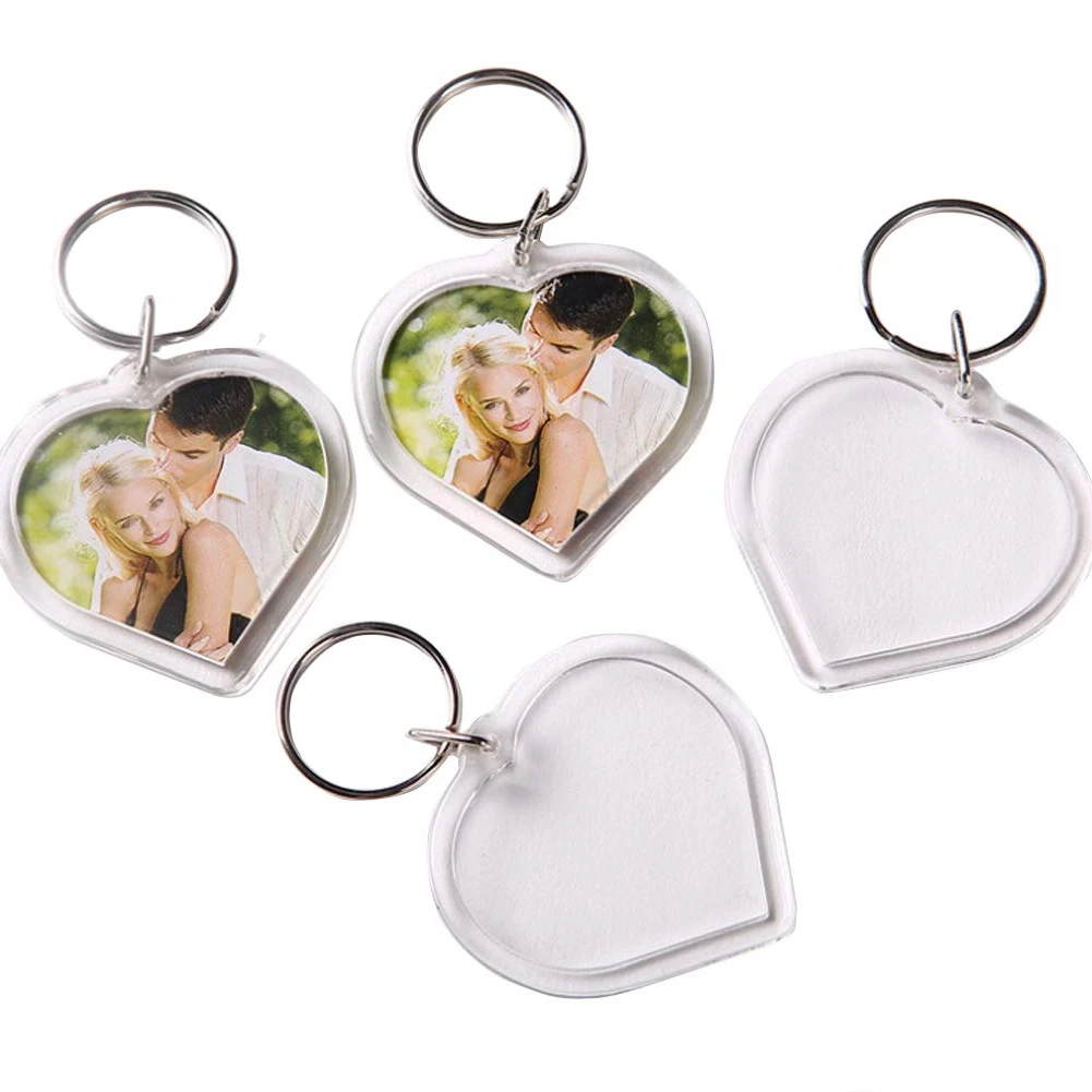 

25PCS Clear Acrylic Love Heart Blank DIY Insert Photo Picture Frame Split Keyring Key Ring Keychain Snap-in Photo Keyholder