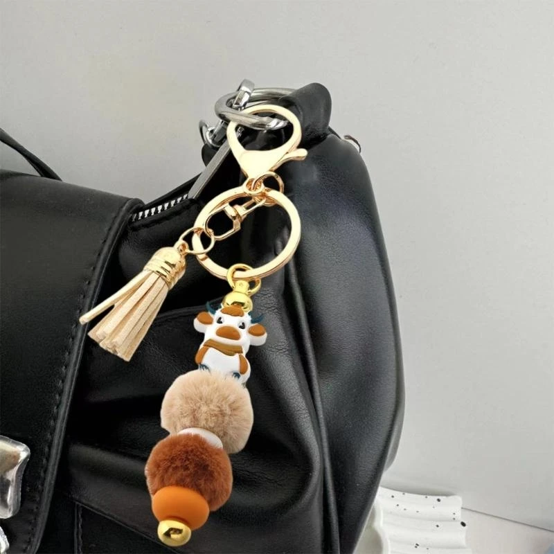 Фото C71D Highland Cow Cool Coolchain мягкий силиконовый куринг с красочными кисточками ключевые кольца аксессуары для женщин №4