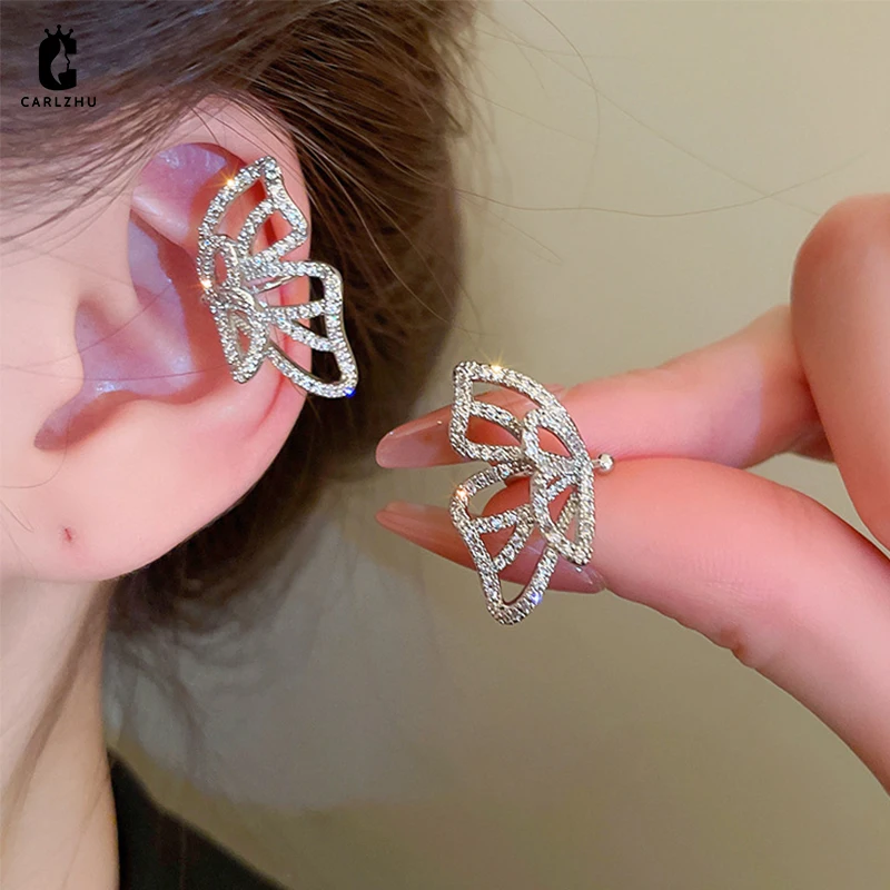 

Korean Fashion Sparkling Zircon Butterfly Ear Cuff Clip Earrings without Piercing for Women Wedding Party Jewelry Ear Clips On