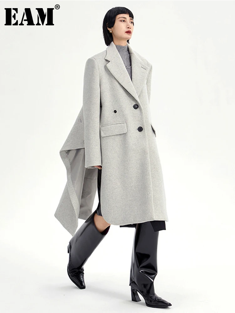 

[EAM] свободное серое шерстяное пальто в форме большого размера, парки, новая женская мода с длинным рукавом, Осень-зима 2022 1DE5741