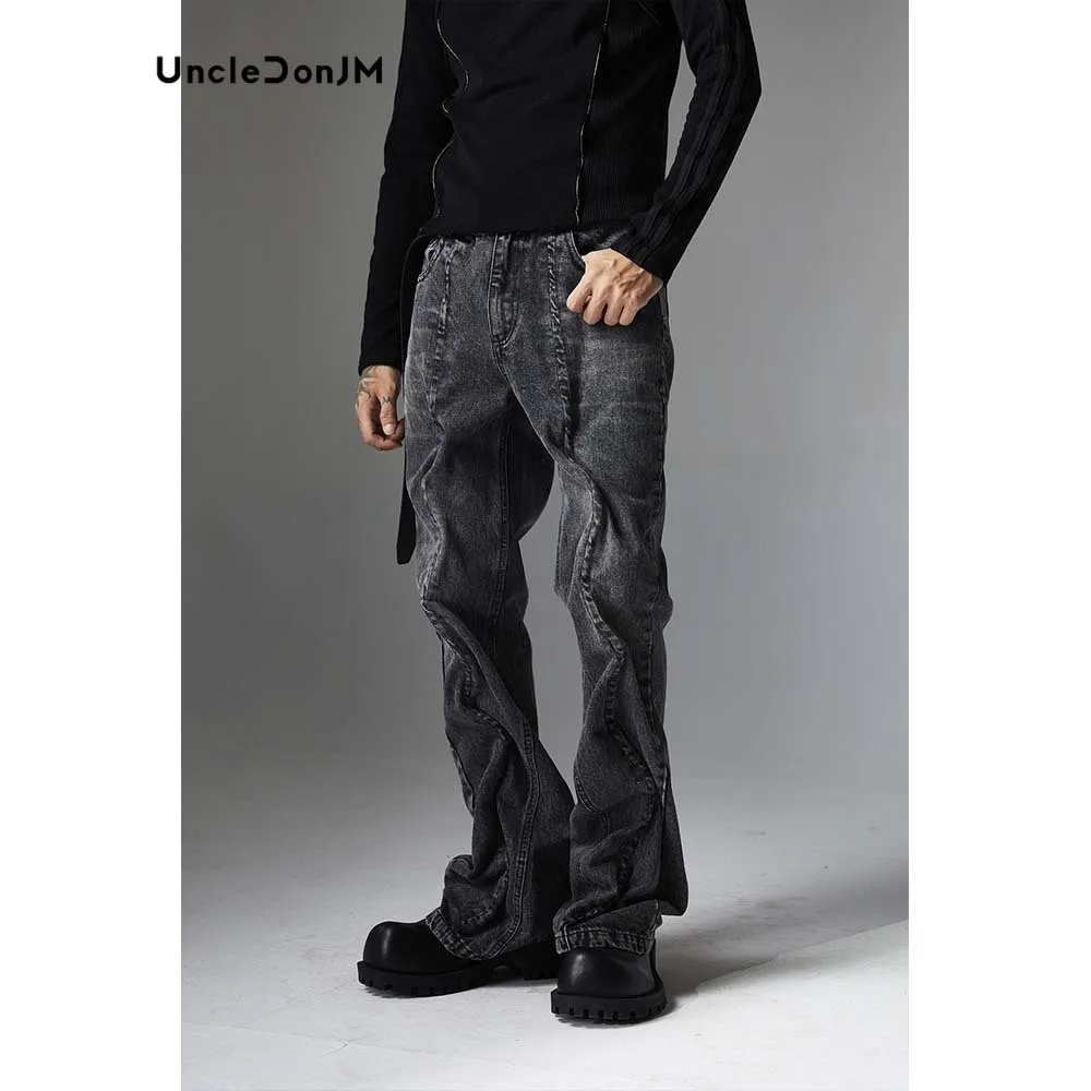 

Black Wrinkles Jeans Hombre Pleated Straight Leg Jeans Hip Hop Distressed Y2k Jeans High Quality Original Design