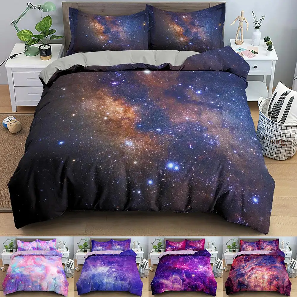

3D Galaxy Duvet Cover Set Single Double Twin Queen 2/3pcs Bedding Sets Universe Outer Space Themed Bed Linen
