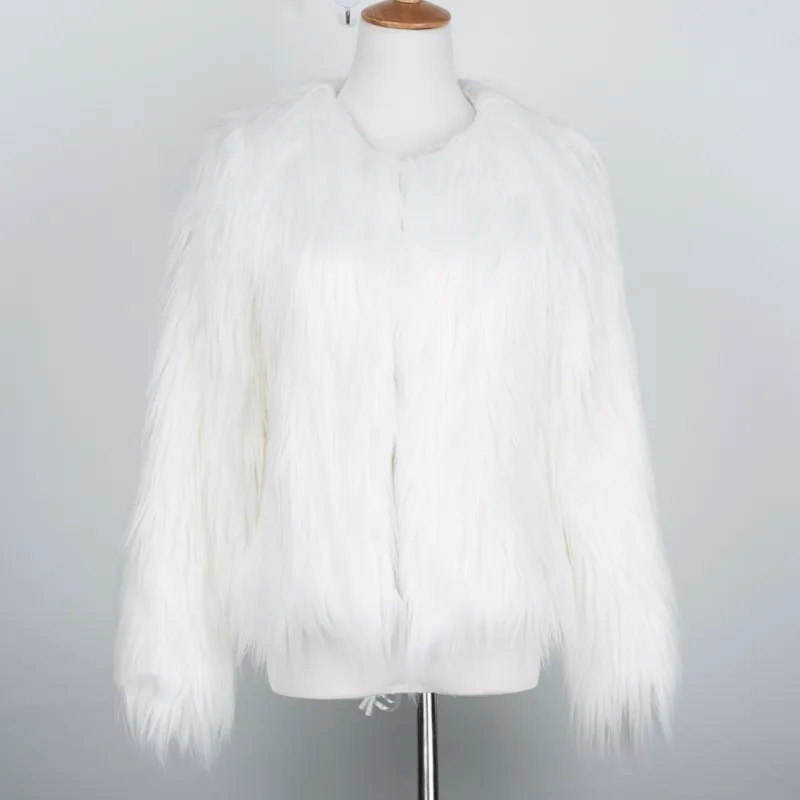 Fluffy White Furry Fur Coat Women Elegant Warm Long Sleeve Female Outerwear Autumn Winter Warm Coat Jacket Hairy Overcoat 2XL