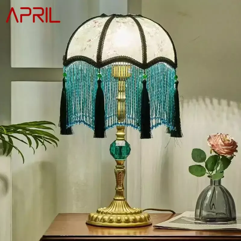 

APRIL French Table Lamp American Retro Living Room Bedroom Villa European Pastoral Creative Tassels Desk Light