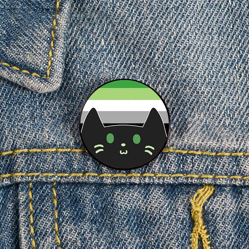 

Agender Aro Pride cat Pin Custom Brooches Shirt Lapel teacher tote Bag backpacks Badge Cartoon gift brooches pins for women