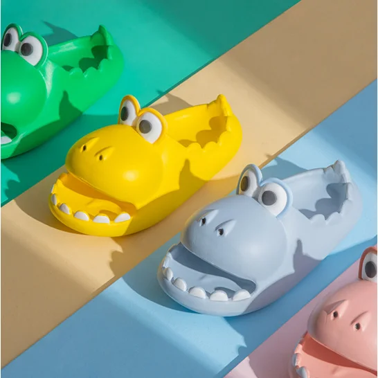 

Cute Dinosaur Slippers for Women Men, Shower Anti-Slip Novelty Open Shark Slides Lightweight Soft Sole Open Toe House Slippers