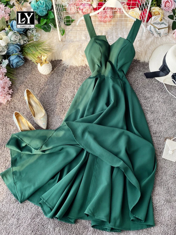 

LY VAREY LIN Women Vintage Long Dress Sexy Spaghetti Strap Backless Bandage Party Dress Elegant Slim High Waist Dress Vestidos