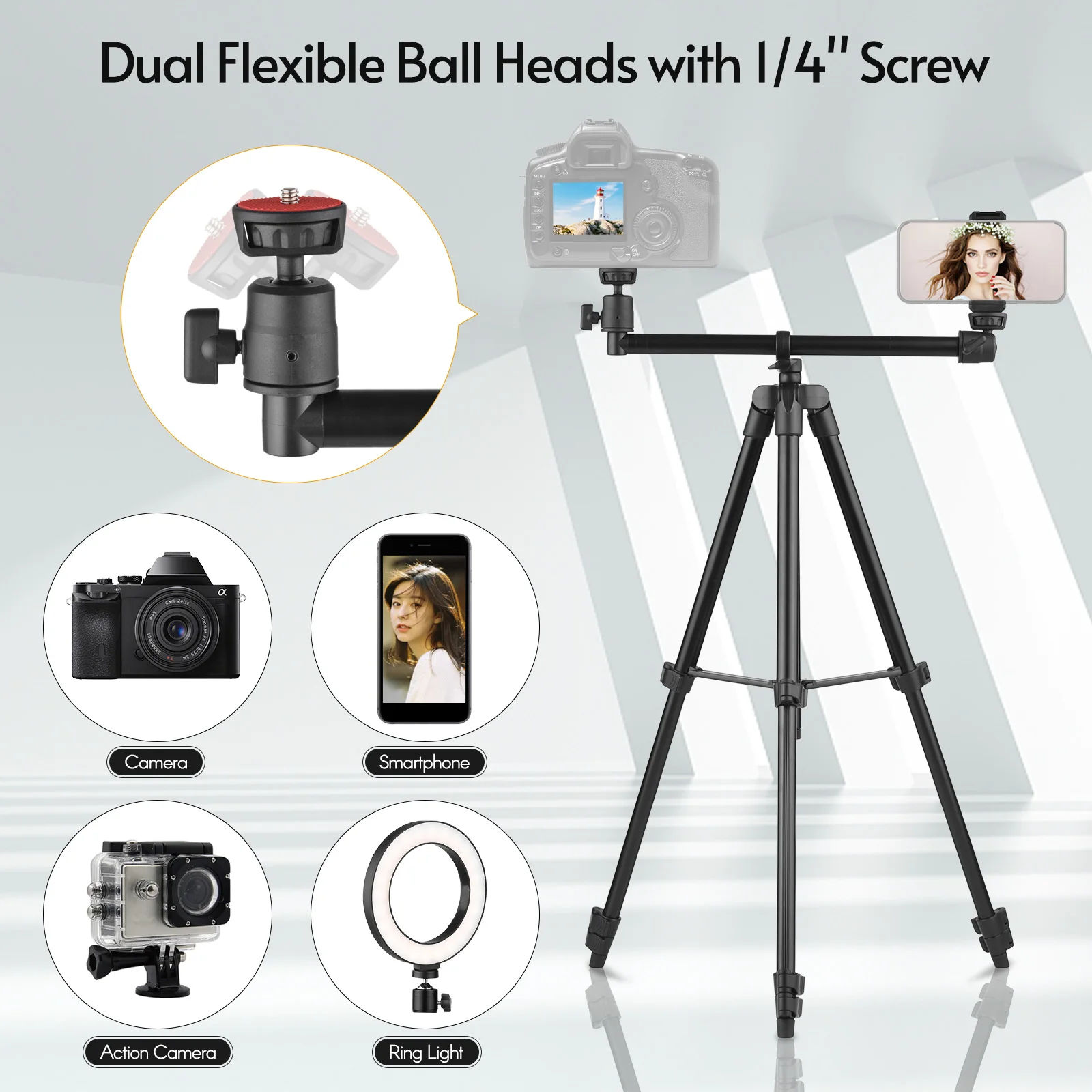 Штатив из алюминиевого сплава с удлиненной ручкой и вращающейся на 360 ° шаровой