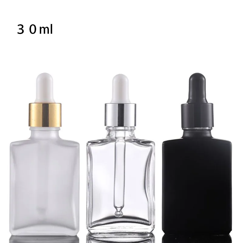 

30ml Empty Clear Square Glass Bottles Eye Dropper Aromatherapy Perfume 1oz Frost black Glass Dropper Vials