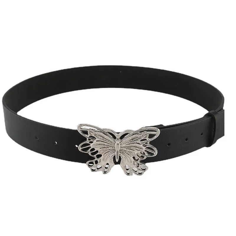

Ремень с блестящей пряжкой-бабочкой женский, модный пояс из искусственной кожи с металлической золотистой и серебристой пряжкой для джинсов и платьев, 2023