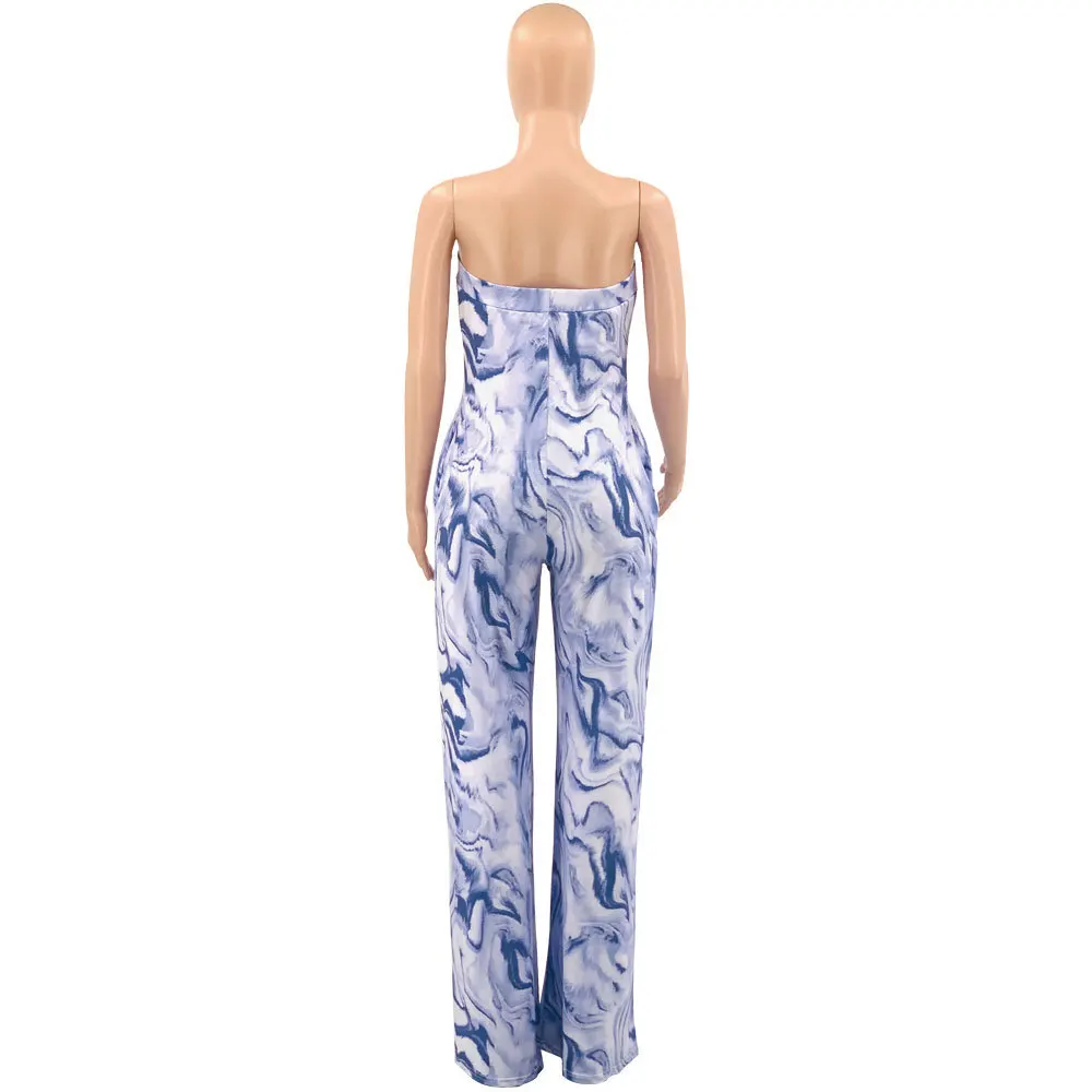Sleeveless Jumpsuits Woman Print Sexy Bandeau Loose Long Jumpsuit Summer Casual Female One Piece Romper Wide Leg Pants Playsuits
