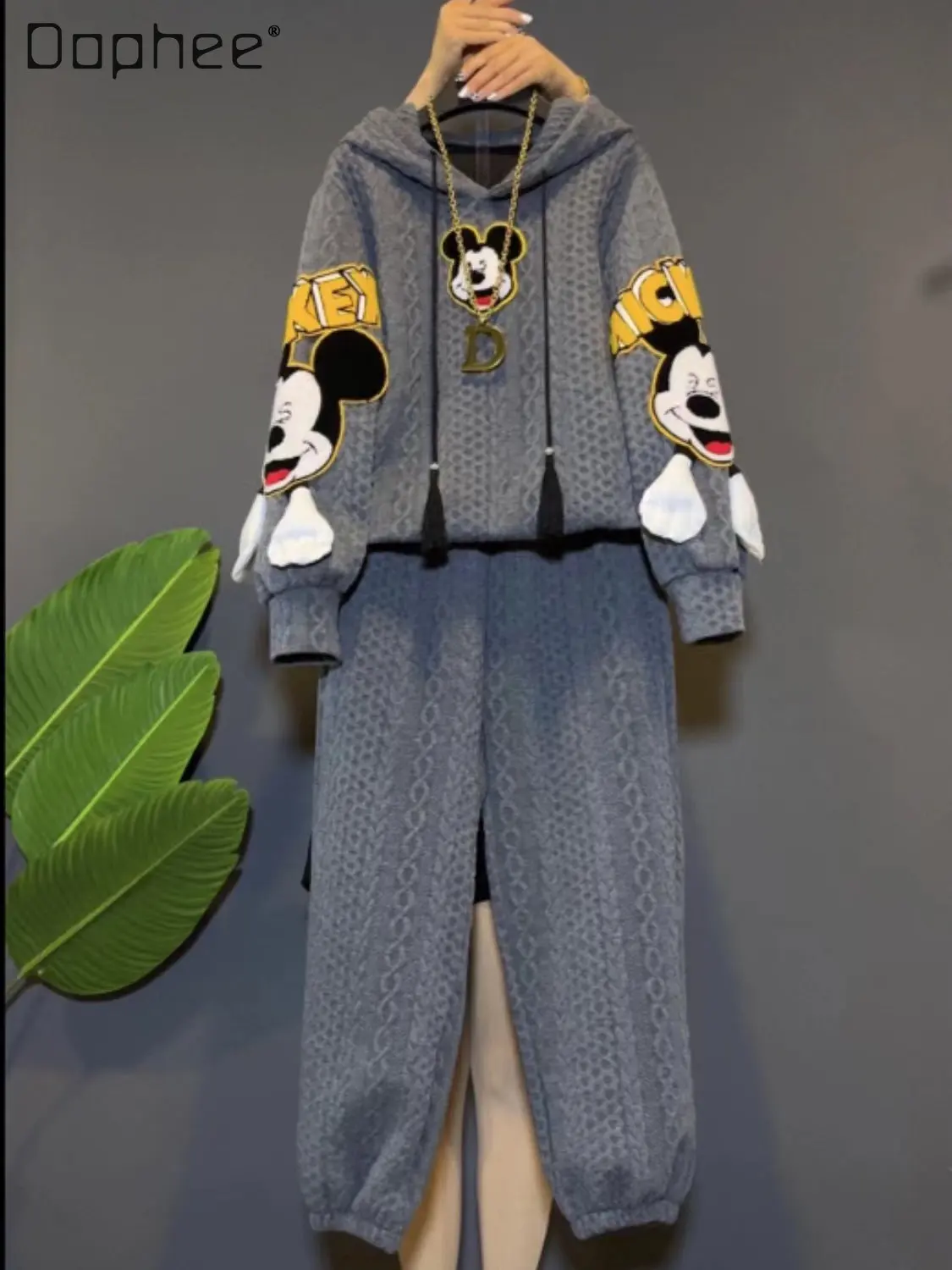 

Oversized Women's Clothing Autumn Cartoon Pattern Casual Fashion Set Women's Long Sleeve Sweatshirt and Sweatpants Two-Piece Set