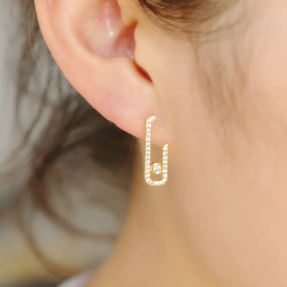 Купи Pandora Square Geometric Inlaid Zircon Earrings Women's Rectangular Rose Gold Silver Earrings Fashion Exquisite Jewelry Gift за 299 рублей в магазине AliExpress